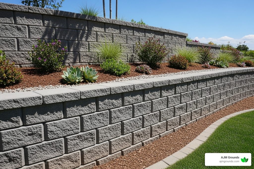 concrete block retaining wall construction image